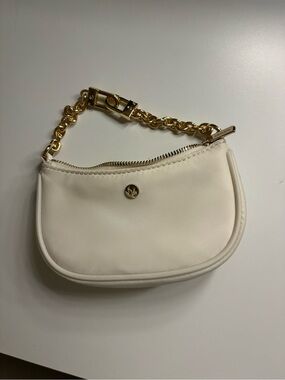 Gold-Chain Cream Wristlet Bag
